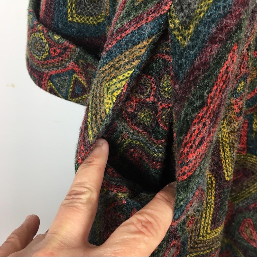 Damee Inc Mosaic Swing Coat Sz Medium Multicolor Pockets Lined Boho Artsy - Picture 7 of 14